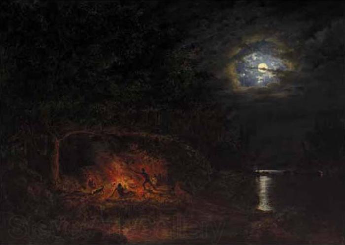 Cornelius Krieghoff In Camp at Night Norge oil painting art